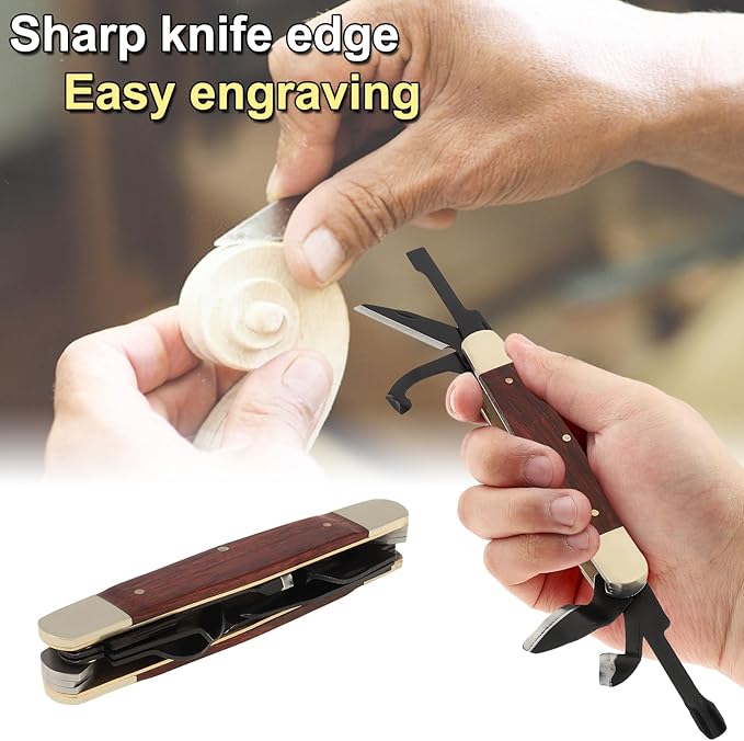 Carvin' 6in Traditional Folding Whittling Knife Wood Carving tools with 1.5in Detail Blade Sawcut Handle Nickel Silver Bolsters &amp Convenient Size for Carving Camping EDC Woodworking Outdoor