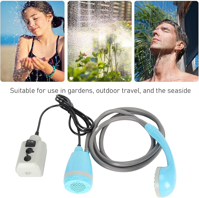 Portable Shower Camp Shower Pump with USB Rechargeable Battery Outdoor Shower Head with Hook 6.6ft Soft Water Pipe for Camping Hiking Traveling Pet Bath Beach