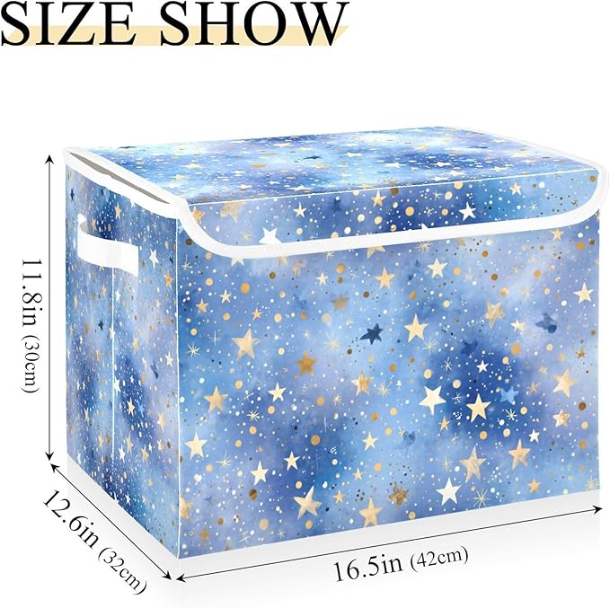 Collapsible Storage Bins with Lids Decorative Fabric Storage Cubes Closet Organizer and Storage Basket Boxes Containers for Clothes Box Chest Folding Rectangle Blue Romantic Golden St