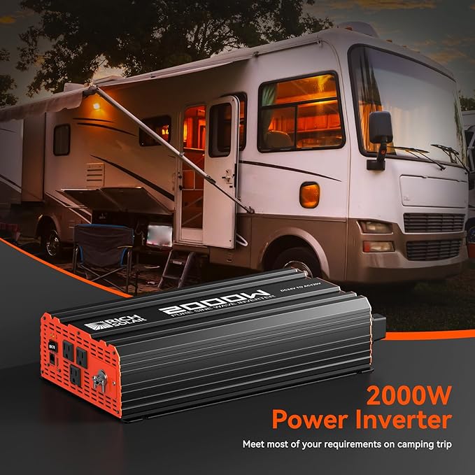 RICH SOLAR 2000 Watt 24 Volt Industrial Pure Sine Wave Inverter 24V DC to 120V AC Converter for RV Trailer Marine Off Grid Home