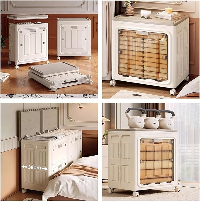 Folding Plastic Storage Box Large Capacity Clothes Blanket Storage Bin With Lid And Wheels Closet Organizer And Storage Containers For Home Office Dormitory ﻿(Style2)