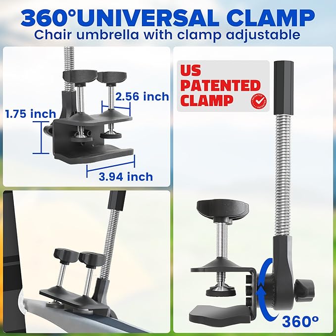Beach Umbrella2PACK 48.7inch Chair Umbrella with Clamp adjustable 360°UV Protection Large Camping Chair Umbrellas for Camping chair Glof CartTable(ChairTable not include)