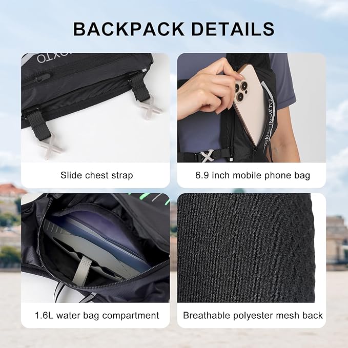 INOXTO Running Hydration Vest BackpackLightweight Insulated Pack with 1.5L Water Bladder Bag Daypack for Hiking Trail Running Cycling Race Marathon for Women Men