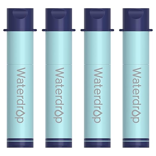 Waterdrop Gravity Water Filter Straw Camping Water Filtration System Water Purifier Survival for Travel Backpacking and Emergency Preparedness 0.1 Micron 4 Pack Light Blue