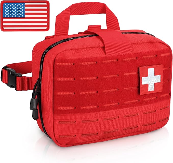 LIVANS Tactical Molle Medical Pouch - Upgraded Size Large Capacity IFAK Pouch with Detachable Quick Release and Headrest Mount Includes Flag and Cross Patch