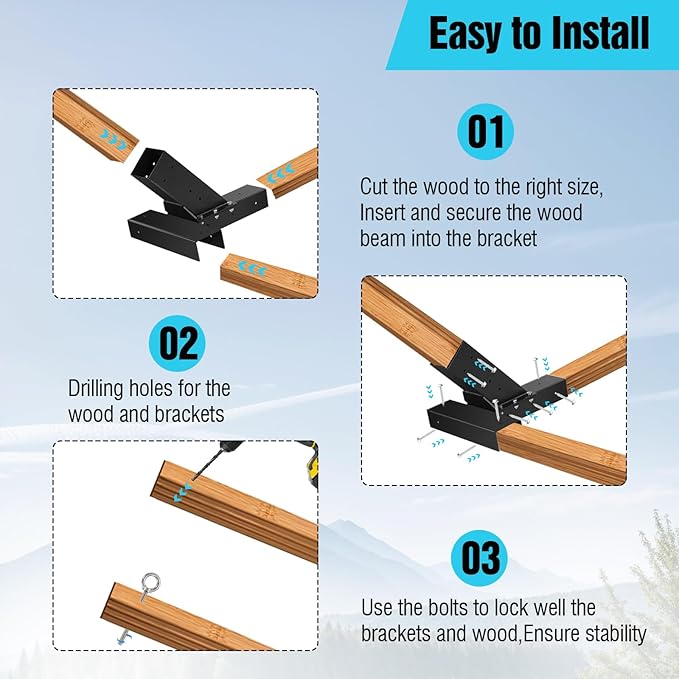 Hammock Stand Bracket Heavy Duty DIY Hammock Bracket Kits Fit for 4 x 4 (Actual 3.5 x 3.5) Lumber /Wood Posts 500 LBS Capacity Black Powder Coated-2PACK