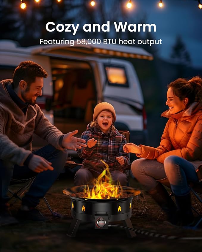 Ciays Large Propane Fire Pit 24 Inch Gas Fire Pit with Grill Grate Folding Legs Hose Hooks Propane Tank Holder Cover &amp Carry Strap Portable Outdoor Fire Pit for Camping 58000 BTU