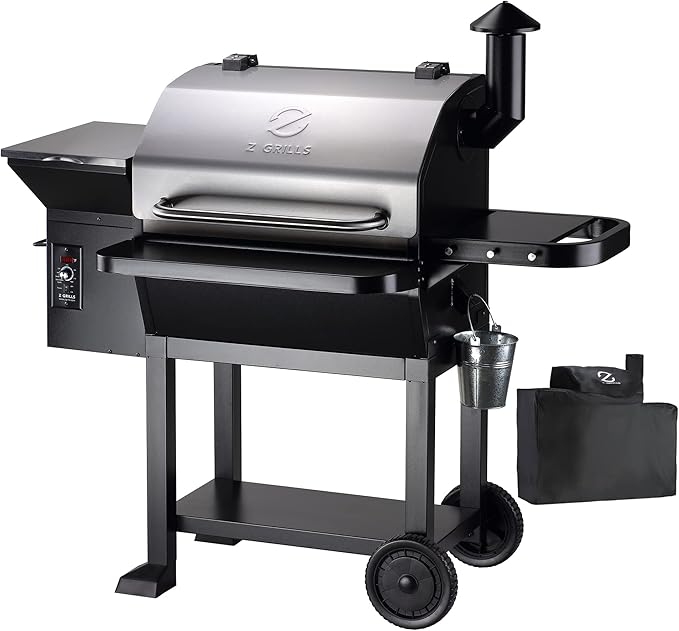 Z GRILLS Wood Pellet Grill 8 in 1 BBQ Smoker with Foldable Front Shelf Ash Cleanout System Rain Cover 1056 sq.in Cooking Area for Outdoor BBQ 10002E