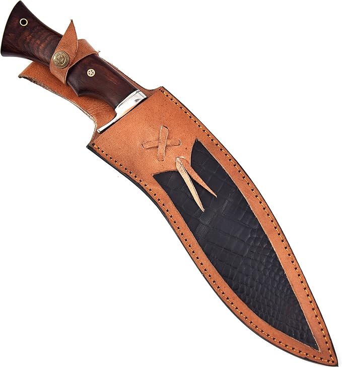 Warivo Handmade D2 Kukri Machete Knife with Leather Sheath - Fixed Full Tang Steel Blade Machete for Cutting Trees Heavy Duty for Clearing Brush Yard Work Gardening Camping and Hiking