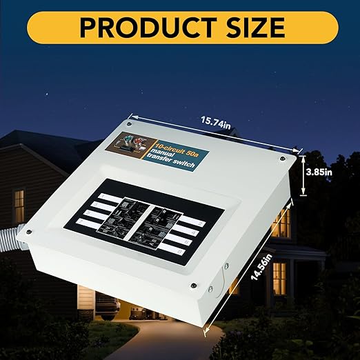 50 Amp Manual Transfer Switch Kit Indoor Pre-Wired 10-Circuit Selector - Replacement for Generac 9854 - Compatible with XG10000E XP10000E GP15000E GP17500E Portable Generators