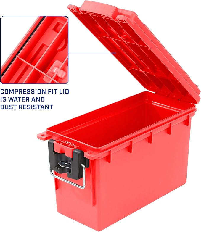 Sheffield 12636 Ammo Storage Box Stackable .30 Cal Field Boxes Water and Dust Resistant Lockable Storage Box with Handle Secures Hunting Gear Supplies and Bullets Made in USA Red (Pack of 6)