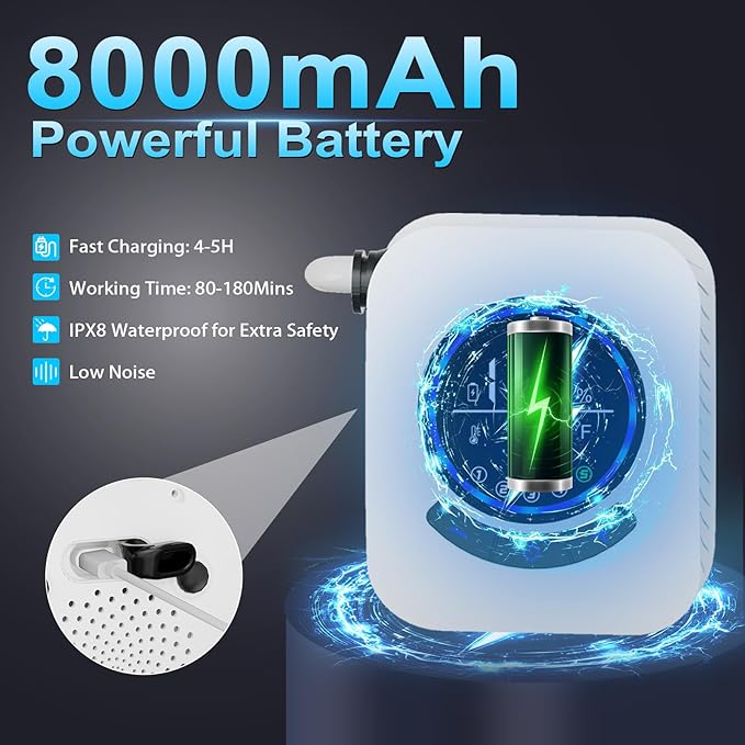 JITUIHOM Portable Camping Shower with 8000mAh Rechargeable Pump - 3X Stronger Water Flow 5 Pressure Levels &amp 4 Modes Outdoor with LED Display for Hiking &amp Travel(White)