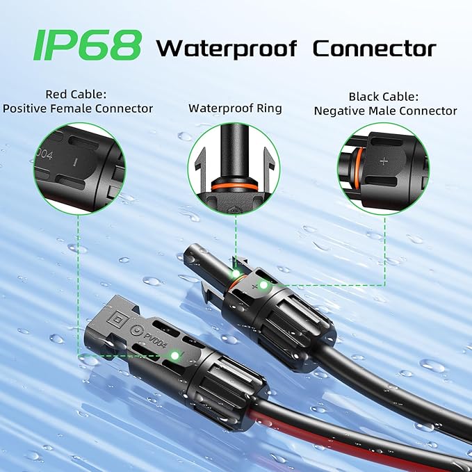 Bateria Power 10 Feet 12AWG Solar Panel Extension Cable 6mm² Twin Wire Conductor Parallel Solar Wire Adapter Kit with Waterproof Female &amp Male Solar Connectors for RV Marine Photovoltaic System
