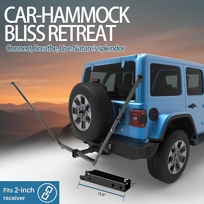 Tire Mount Hammock Stand - Fits Vehicle Tire &amp 2in Hitch Receiver - Includes Parachute Nylon Hammock &amp Storage Bag - for Camping Outdoor Travel (350lbs Weight Capacity) - 2025 New