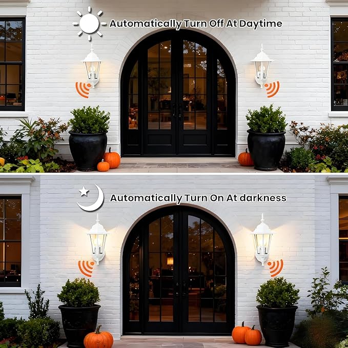 Dusk to Dawn Outdoor Wall Light 14.38 White Exterior Garage Lighting Fixtures Outdoor Porch Light Wall Mount Modern Outside Wall Lantern Sconce Sensor Dusk Dawn Light for House 1 Pack E26 Base