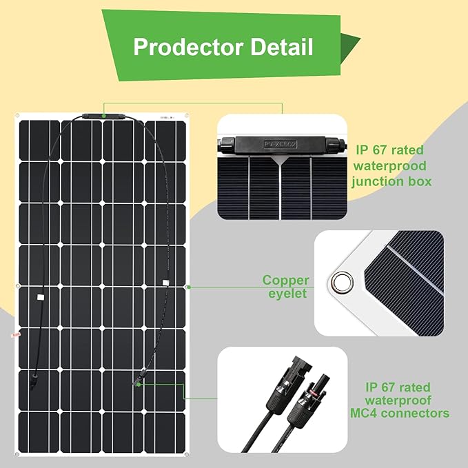 400W Solar Panel Semi Flexible (4pcs 100W) Mono Solar Module for Garden Shed Camping Mobile Home Ideal for 12v Car Battery