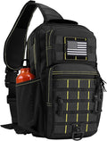 Rover Sling Pack Tactical Shoulder Sling Bag Backpack with Bottle Holder Crossbody Chest Bag Black with Yellow