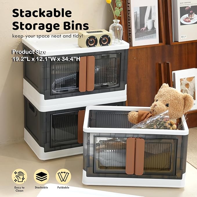 Stackable Storage Bins with Lids Set of 3 Plastic Storage Container for Clothes8.5 GAL Collapsible Storage Bins with Lids for Easy Home Organization Storage Bins with Lids for Versatile Use (3)