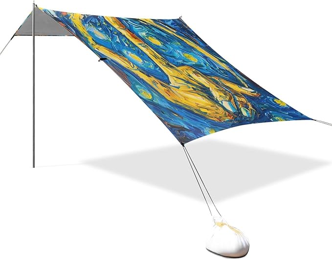 ALAZA Peace Sign Gesture Starry Sky Beach Tent Sun Shelter UPF50+ Protection Beach Shade Canopy w/ 4 Sandbags for Outdoor Camping Fishing Backyard Fun Picnic 10x9 ft