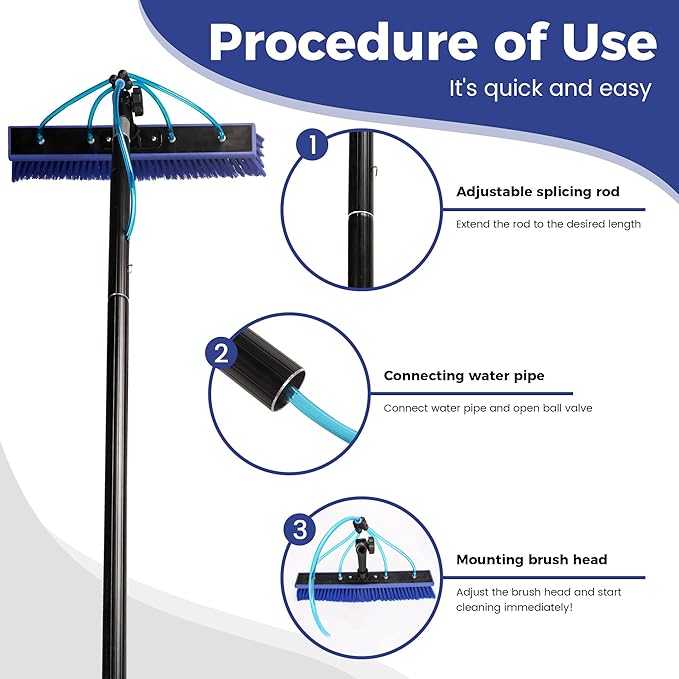 Water Fed Pole Kit 40 FT Length Adjustable Solar Panel Window Cleaning Brush and Pole 4-40ft Aluminium Pole Window Washing Kit for Cleaning Windows Solar Panels and Roof