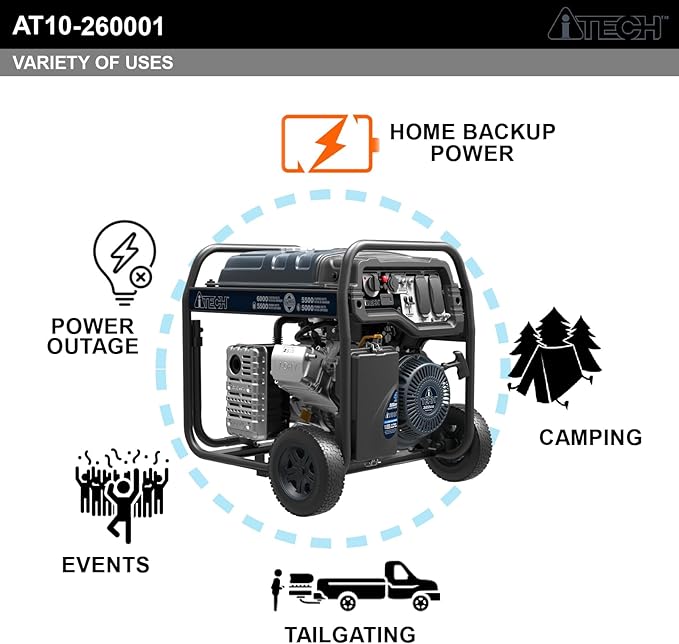 6000W Portable Generator Dual Fuel Electric Start Gas &amp Propane Powered CO Sensor EPA&ampCARB for Home Backup Emergency Ready (AT10-260001)