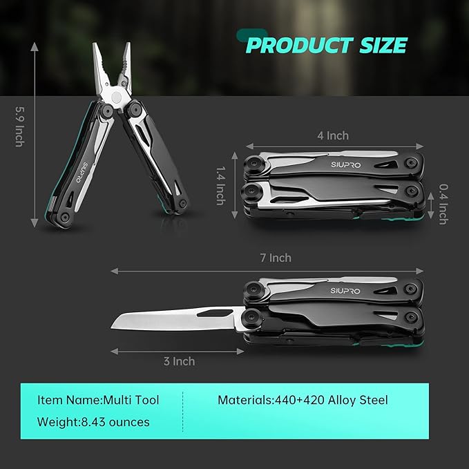 SIUPRO Multitool Pocket Knife for Men Women Tactical Multi-Tool Pliers Scissors with Clip Nylon Sheath All Safety Locking Multipurpose Camping Survival Gear Gifts Ideas