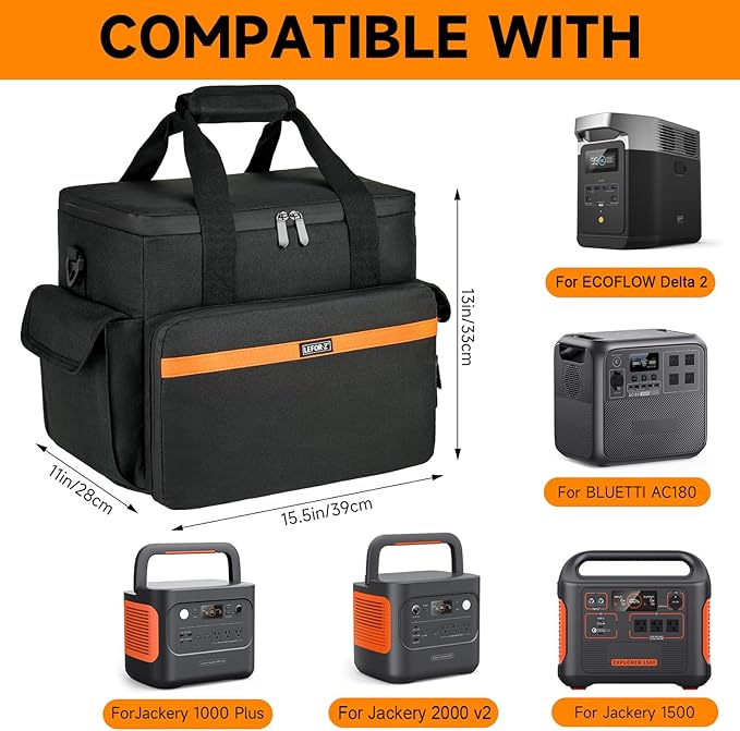 LEFOR·Z Carrying Case Compatible with Jackery Explorer 2000 v2/1500/1000 Plus/ECOFLOW Delta 2/BLUETTI AC180Portable Power Station Travel Bag for Charging Cable and Accessories(Bag Only)