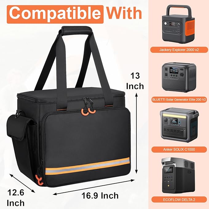 Portable Station Bag Compatible with Jackery Explorer 2000 v2 with Plenty of Room for Accessories Waterproof and Non-slip Bottom and Abrasion-resistant Nylon Fabric