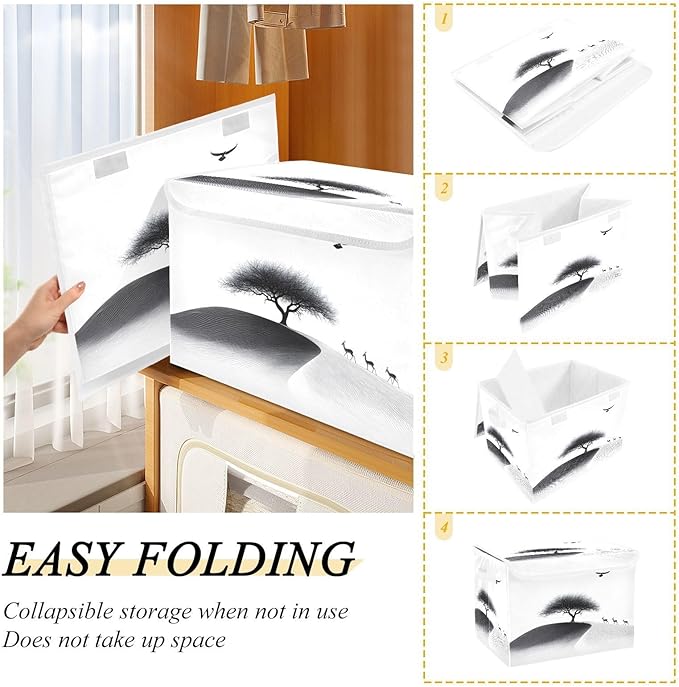 Storage Cube with Lid Silhouettes Landscape Print 16.5×12.6×11.8 IN Collapsible Large Capacity Foldable Storage Basket Bin Organizer
