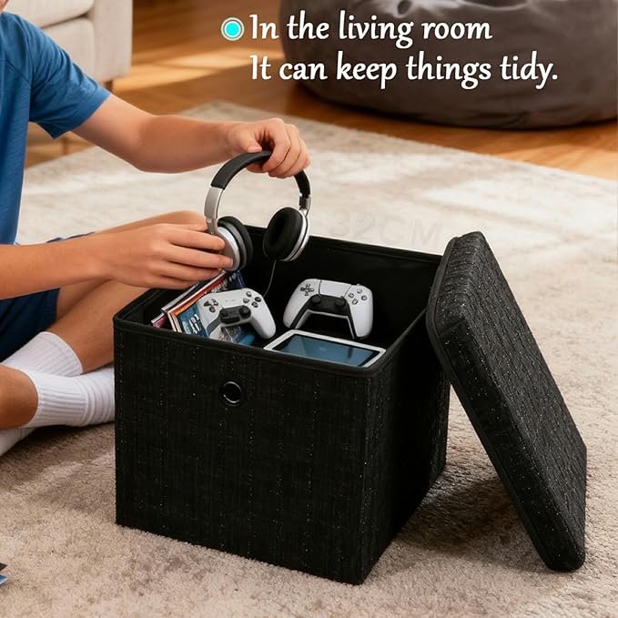 Chenille Fabric Storage Cubes with Lids Foldable Collapsible Storage Bins Sturdy Cube Organizers for Clothes Toys Blankets Bedroom Closet Shelf Home Organization