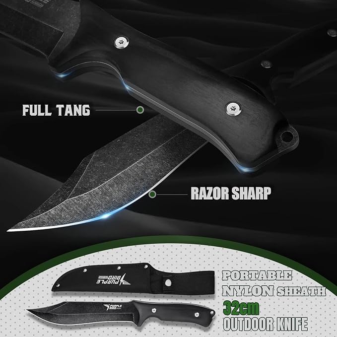 PURPLEBIRD Outdoor Axes &amp Fixed Blade Knife Set - Full Tang Camping Hatchet and Hunting Knife with Sheath Lightweight Small Hand Axe &amp Survival Knives Set with Wood Handle for Men