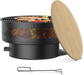 32 Fire Pits with Cooking Grill Fire Pit Table with Lid &amp Fire Poker Round Wood Burning Firepit for Outside Multifunctional Outdoor Fire pits for BBQ Table Picnic Camping Bonfire Party