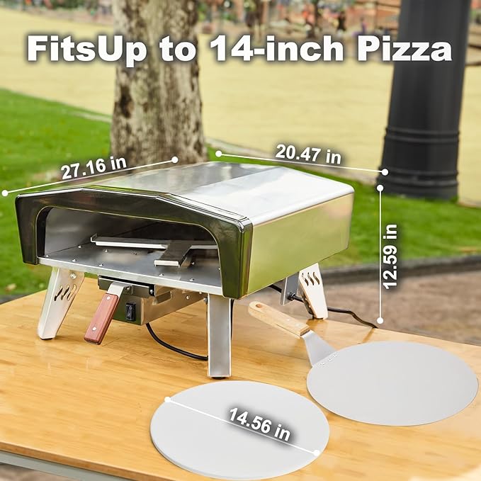 MELLCOM 20 Inch Outdoor Gas Pizza Oven 360° Auto Rotating Pizza Stone with Pull Out Handle Includes Pizza Peel &amp Carry Bag Portable Stainless Steel Propane Pizza Oven for Backyard Camping Gri