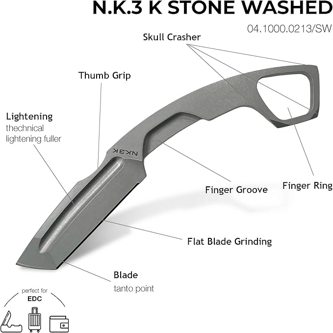 Extrema Ratio - N.K.3 K (Stone Washed) Fixed Blade Knife Böhler N690 steel blade (58 HRC) stone-washed finish full tang construction ergonomic grip high wear resistance corrosion-resistant prem