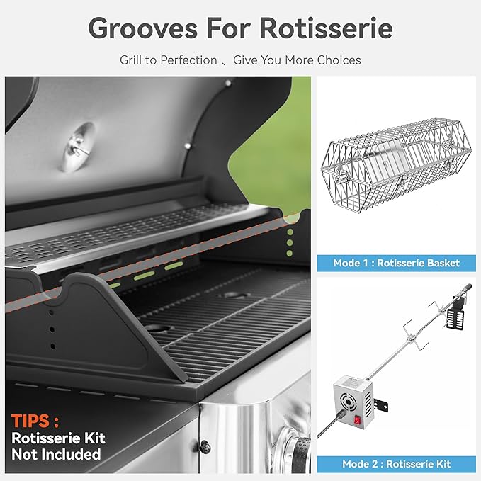 6 Burner Propane Gas BBQ Grill with Side Burner &amp Porcelain-Enameled Cast Iron Grate 65800 BTUs Barbecue Grill 665 Sq. In. Grilling Area Outdoor Propane Grill for Camping Patio Backyard Cooking