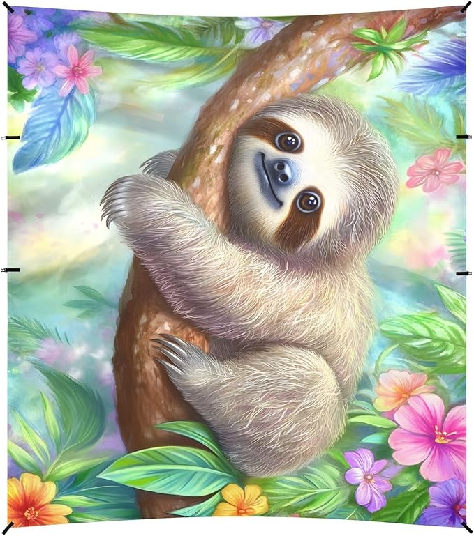 ALAZA Cute Sloth Animal Beach Tent Sun Shelter UPF50+ Protection Beach Shade Canopy w/ 4 Sandbags for Outdoor Camping Fishing Backyard Fun Picnic 10x9 ft