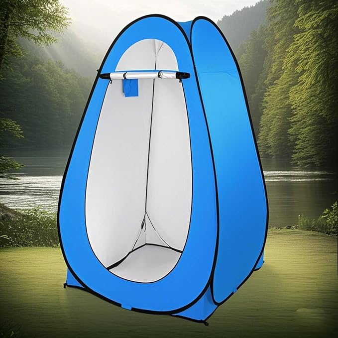 Portable Camping Shower Outdoor Privacy Shower Tent Single Pop Up Shelter Camping Toilet Changing Room with Carrying Bag Rain Shelter for Hiking Picnic Fishing Beach Lightweight (Blue)