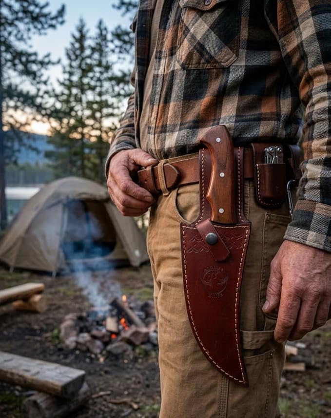 Handmade Premium Hunting Knife 12” Overall-7.5” High Carbon Steel FixBlade-4.5” Rosewood Handle Grip-With Leather Sheath-Multi Purpose Slicing Meat&ampvegetablesCampingSkinningHunting.M98HN