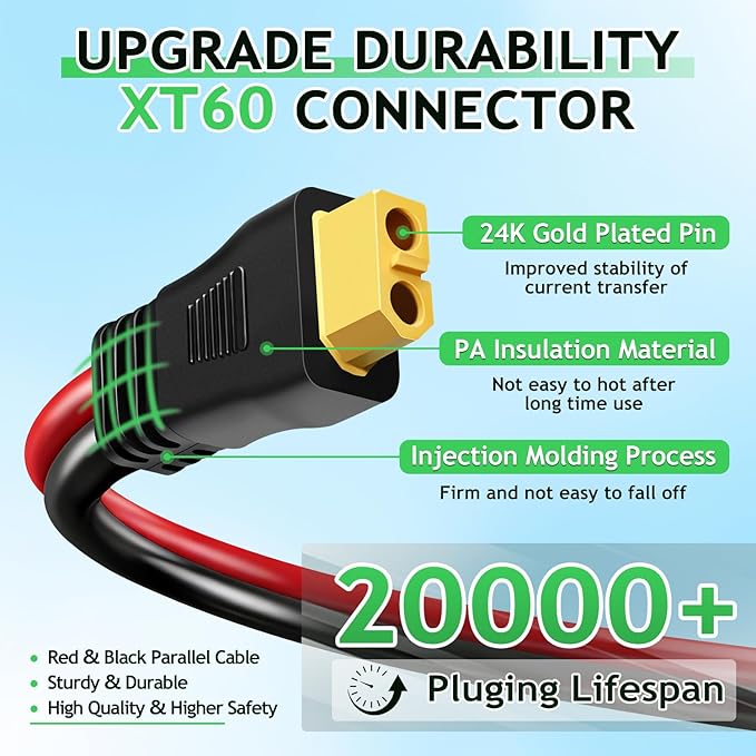 WFPOWER Solar Panel Connector to XT60 Connector Cable 20FT 10AWG Solar to XT60 Charge Extension Cable (Plug Female) Cables for RV Folding Portable Power Station Solar Generator