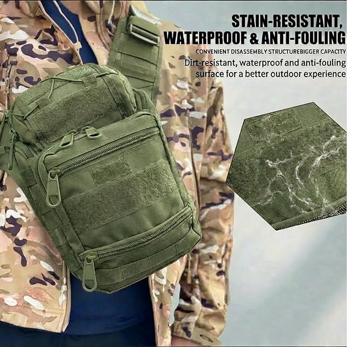 Tactical Backpack for MenMilitary Sport Bag Pack Sling Shoulder Backpack Tactical Crossbody Bag EDC Molle Assault Range Bag Chest Pack for Hiking Camping Outdoor - Green