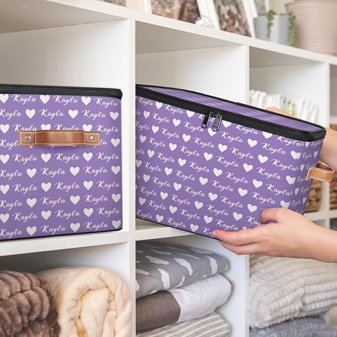 Custom Storage Bins with Zipper Lid Personalized Love Fabric Lidded Storage Baskets Boxes Foldable Cubes Clothes Organizer Container