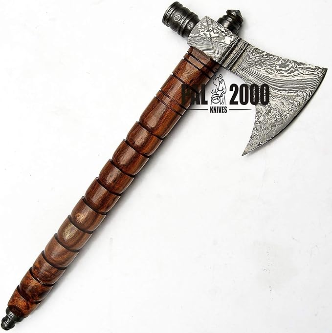 PAL 2000 KNIVES Custom Handmade Damascus Steel Axe - Hatchet Tomahawk Axe Knife Solid Rose Wood Handle - Inch - Ax