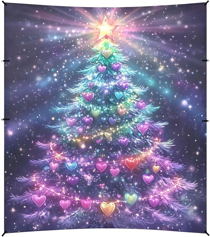 ALAZA Christmas Tree Colorful Lights Beach Tent Sun Shelter Portable Canopy Sunshade for Outdoor Camping Picnics Backyard Fun 10x9 ft