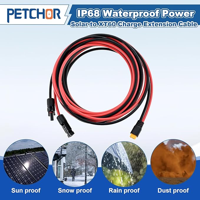 10AWG Solar Connector to XT60 Adapter Extension Cable 20FT Solar Panel to XT60 Charge Extension Cable for Portable Power Station Solar Generator RV Foldable Solar Panel