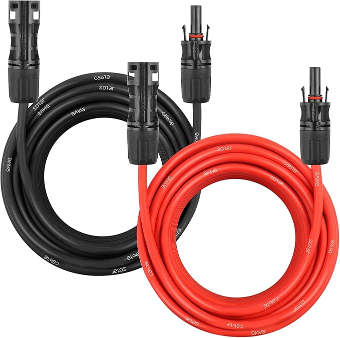 Solar Panel Extension Cable - 8AWG 30FT Solar Wire Cord 8 Gauge PV Wire with Female &amp Male Waterproof Connector for RV Photovoltaic Systems Home Boat Solar Panels Car(30ft Red + 30ft Black)
