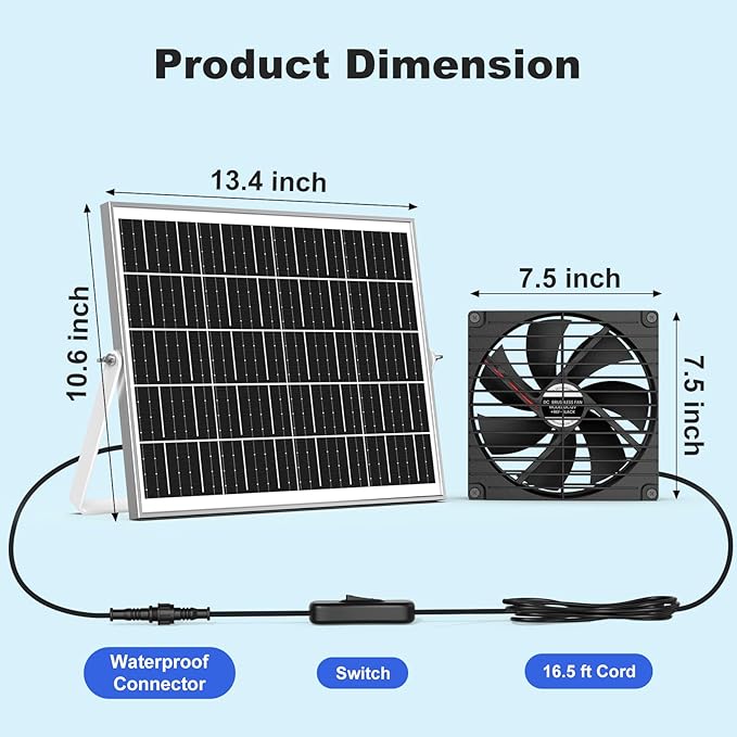 7.5 Solar Fan Solar Powered Fans for Outside Chicken Coop &amp Greenhouse Solar Exhaust or Intake Fans Outdoor Waterproof for Doghouse Shed Air Circulation Ventilation Cooling