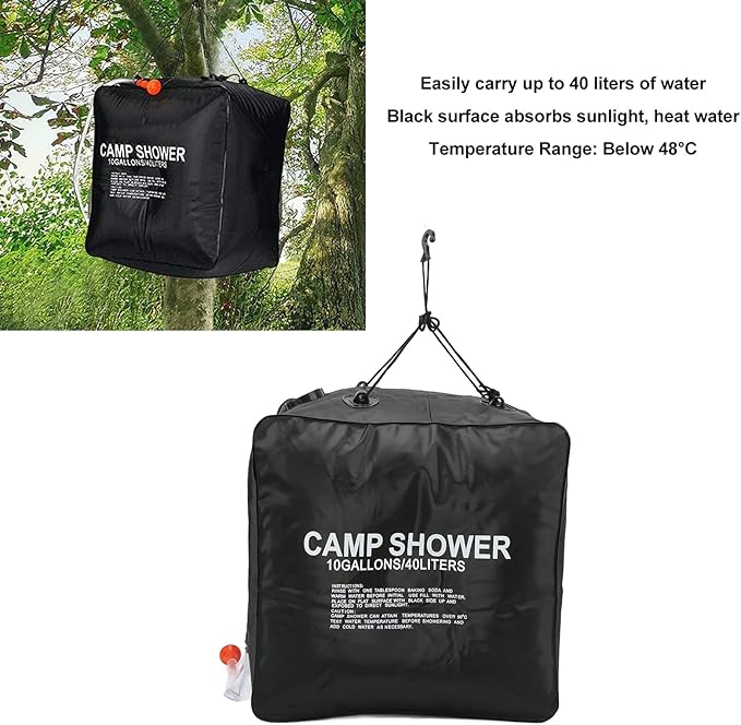 Gavigain 40L Camp Shower Bag Solar Camp Shower Bag with Sprayer PVC Rubber Plastic Cloth Texture UV Proof Coating Shower Water Bag for Outdoor