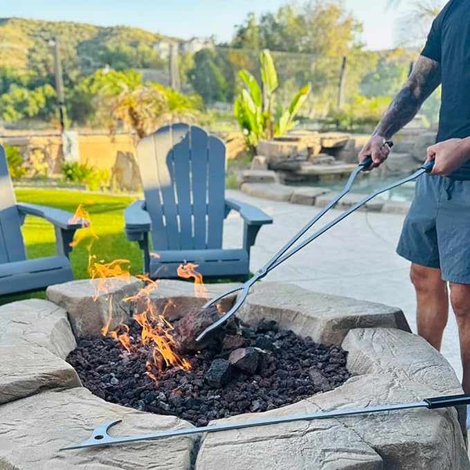 40 Fire Tongs Firewood Grabbers and Fire Poker Set Stainless Steel Large Log Grabbers for Outdoor Fireset Fire Pit Bonfire Campfire Backyard Deck Indoor Fireplace Tools Set