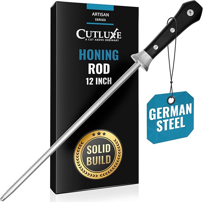 Cutluxe Honing Rod Sharpening Steel for Kitchen Knives – 12 Honing Steel – Ergonomic Handle Design – Artisan Series