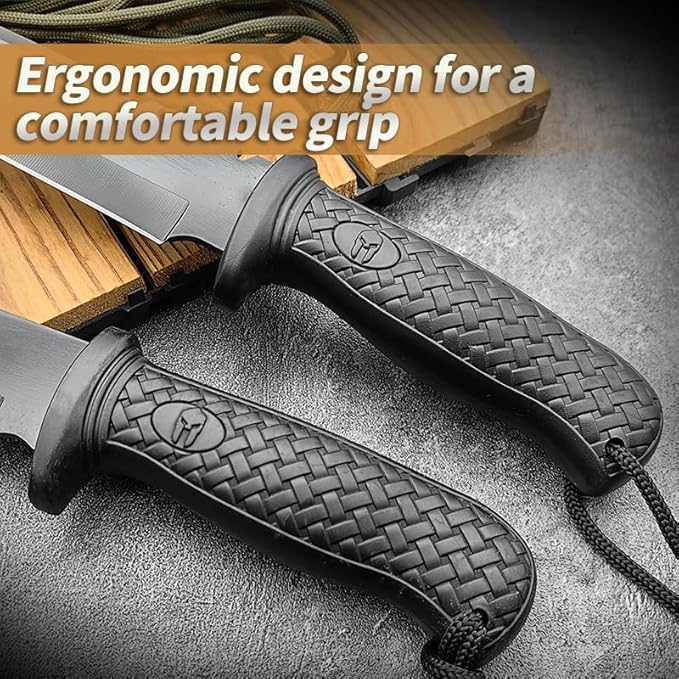 Fixed Blade Hunting Knife with Sheath - 11.89 Inch Full Tang Survival Knife ABS Handle &amp Brushed Blade for Camping Hunting Outdoor Gift (7.6 oz) (Shadow-B)